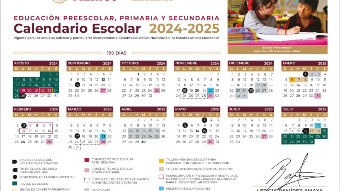 Dan a conocer el calendario escolar 2024-2025 que establece 190 días de clases para Educación Básica